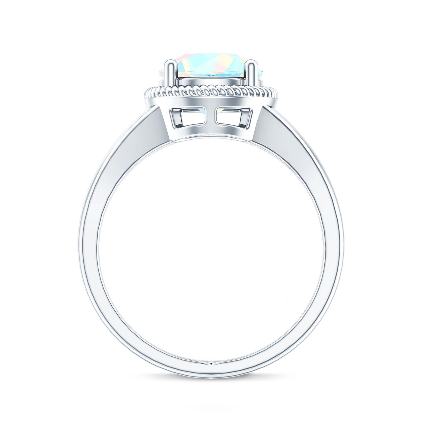 Certified Real 2 Carat Round Ethiopian Opal Split Shank Engagement Ring with Twisted Rope