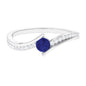 Round Genuine Blue Sapphire Bypass Engagement Ring with Diamond
