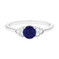 Round 0.9 Carat Blue Sapphire Engagement Ring with Diamond Trio