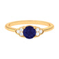 Round 0.9 Carat Blue Sapphire Engagement Ring with Diamond Trio