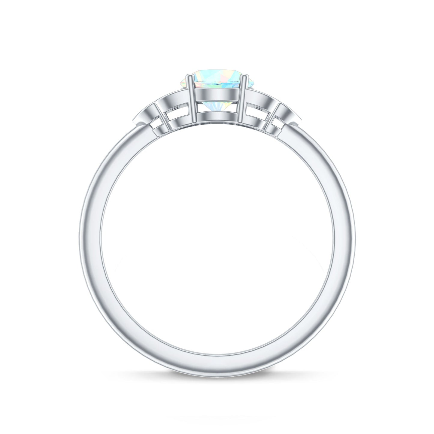Natural Ethiopian Rainbow Opal Engagement Ring with Diamond Trio