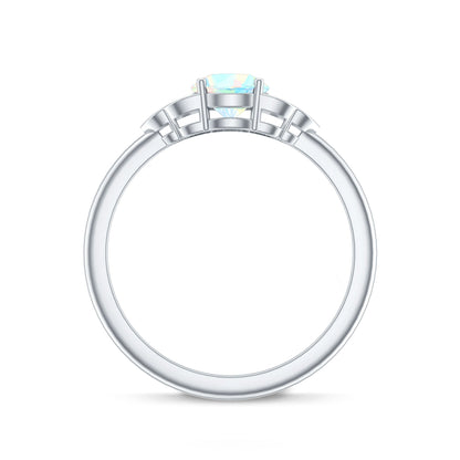 Natural Ethiopian Rainbow Opal Engagement Ring with Diamond Trio
