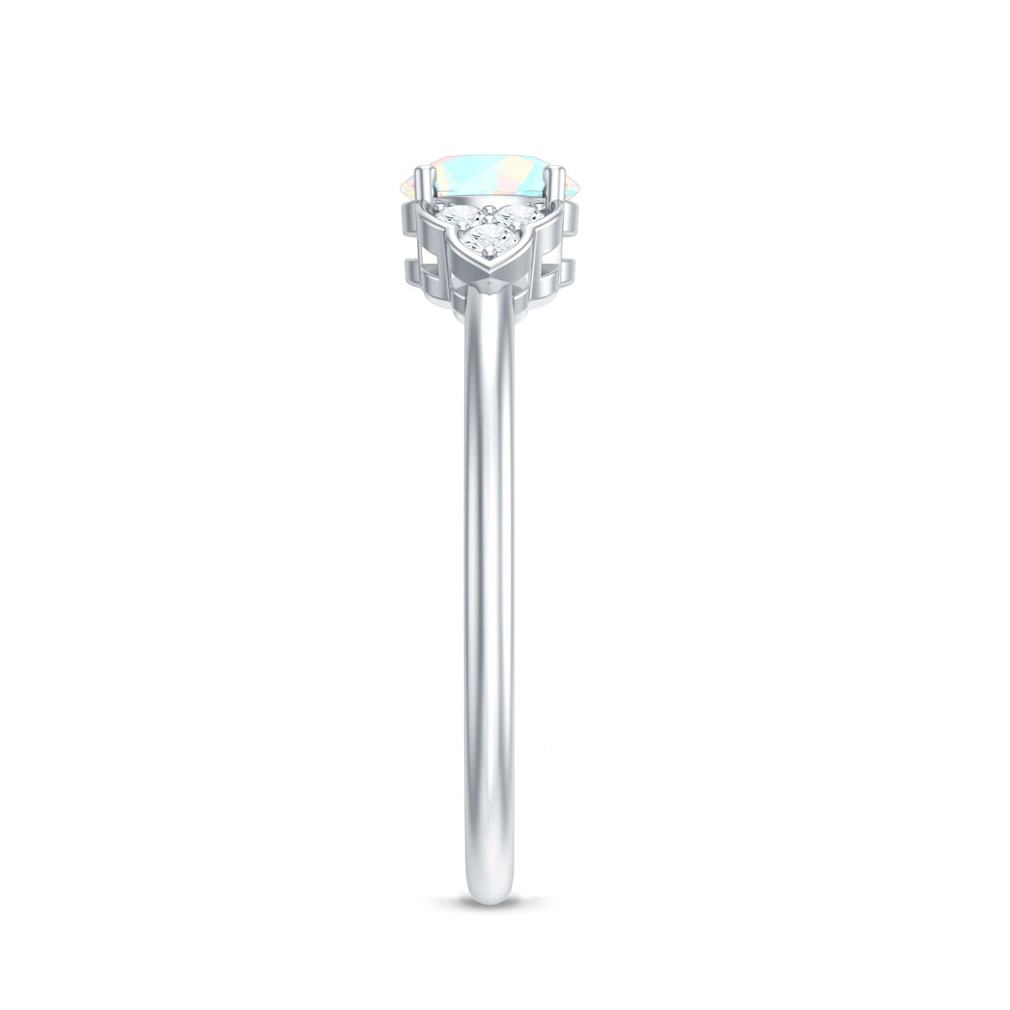 Natural Ethiopian Rainbow Opal Engagement Ring with Diamond Trio