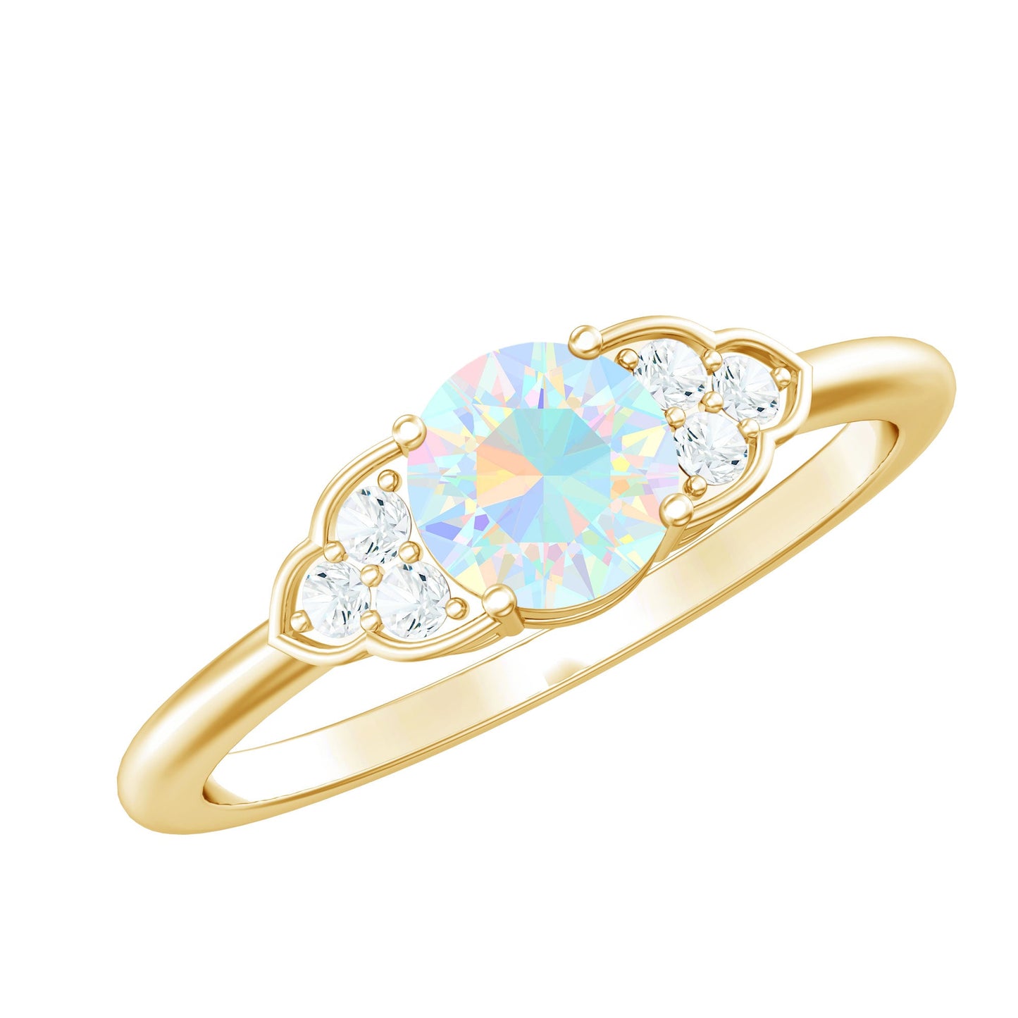 Natural Ethiopian Rainbow Opal Engagement Ring with Diamond Trio