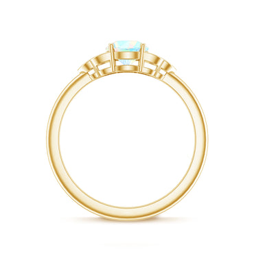 Natural Ethiopian Rainbow Opal Engagement Ring with Diamond Trio