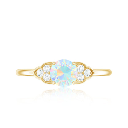 Natural Ethiopian Rainbow Opal Engagement Ring with Diamond Trio