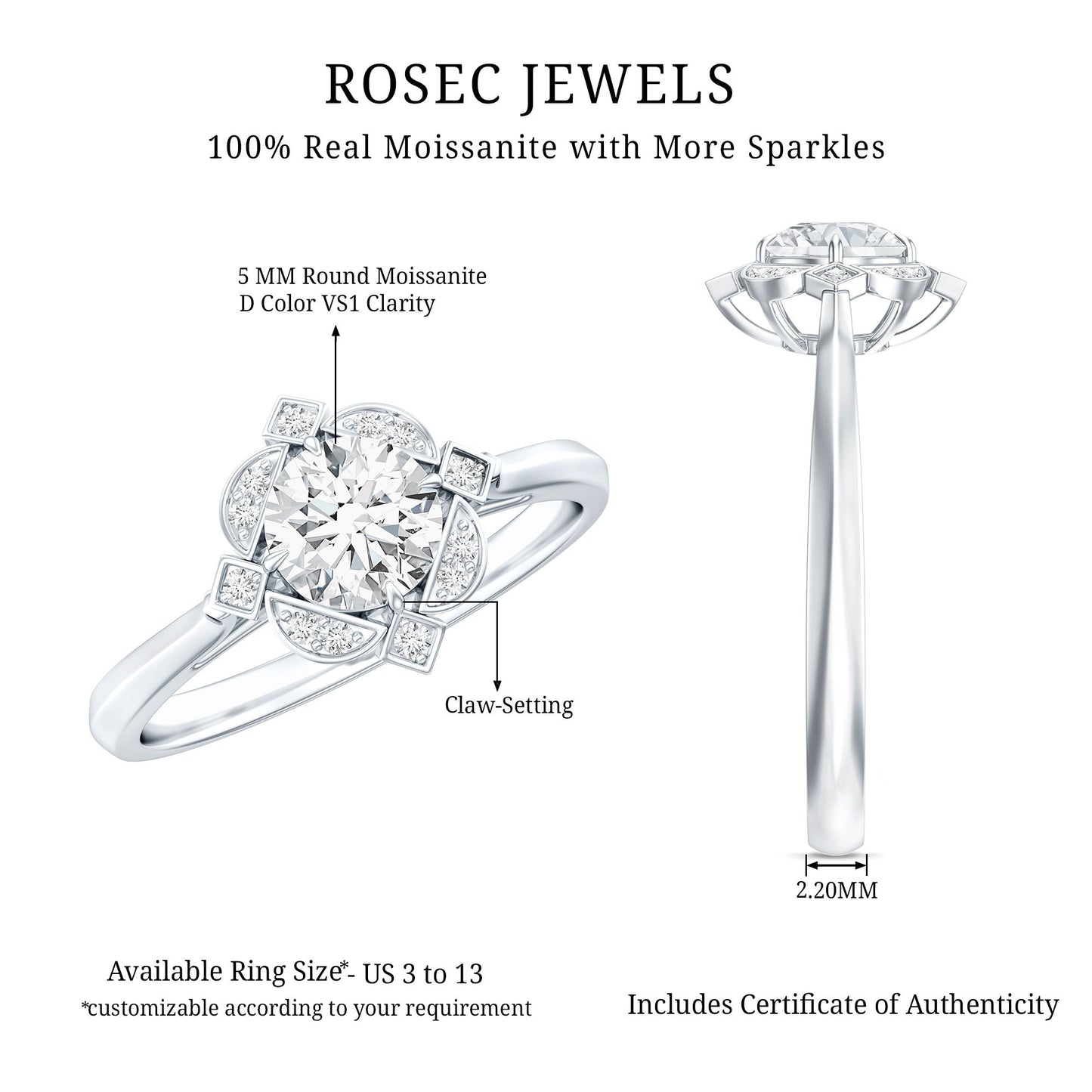 Vintage Inspired Moissanite Engagement Ring With Certificate