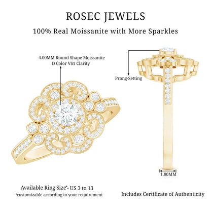Certified Moissanite Antique Looking Engagement Ring for Women