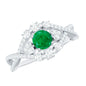 Natural Emerald Diamond Antique Style Engagement Ring with Crossover Shank