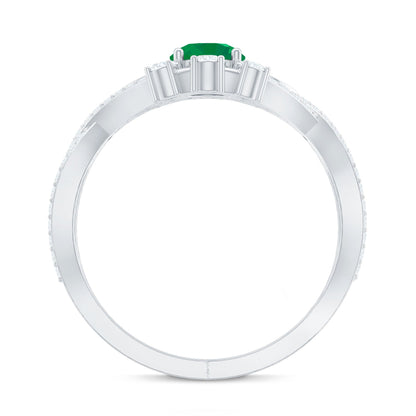 Natural Emerald Diamond Antique Style Engagement Ring with Crossover Shank