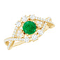 Natural Emerald Diamond Antique Style Engagement Ring with Crossover Shank