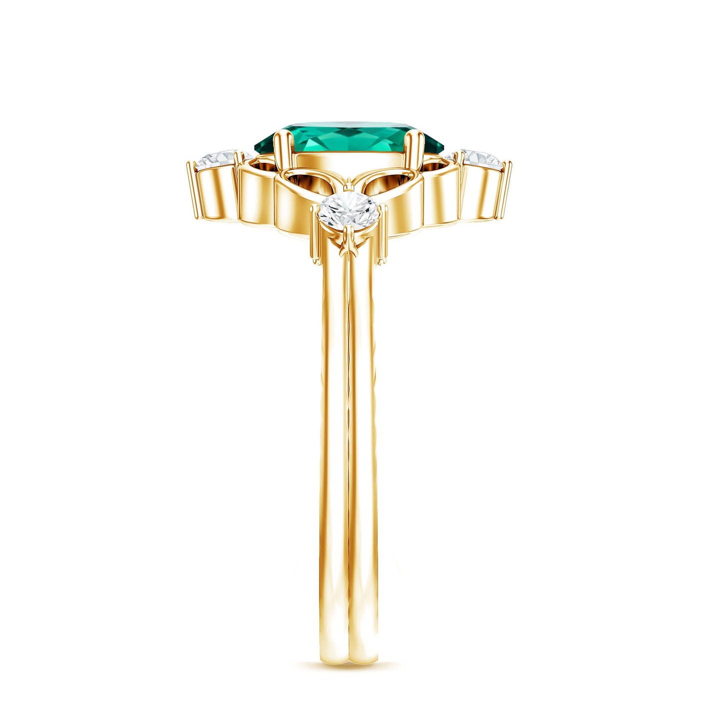 Vintage Inspired 1.2 Carat Lab Grown Emerald Oval Engagement Ring with Diamond
