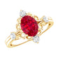 Oval Cut Created Ruby Solitaire Cocktail Ring with Diamond
