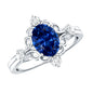 1.5 Carat Oval Cut Lab Grown Blue Sapphire Vintage Engagement Ring with Diamond