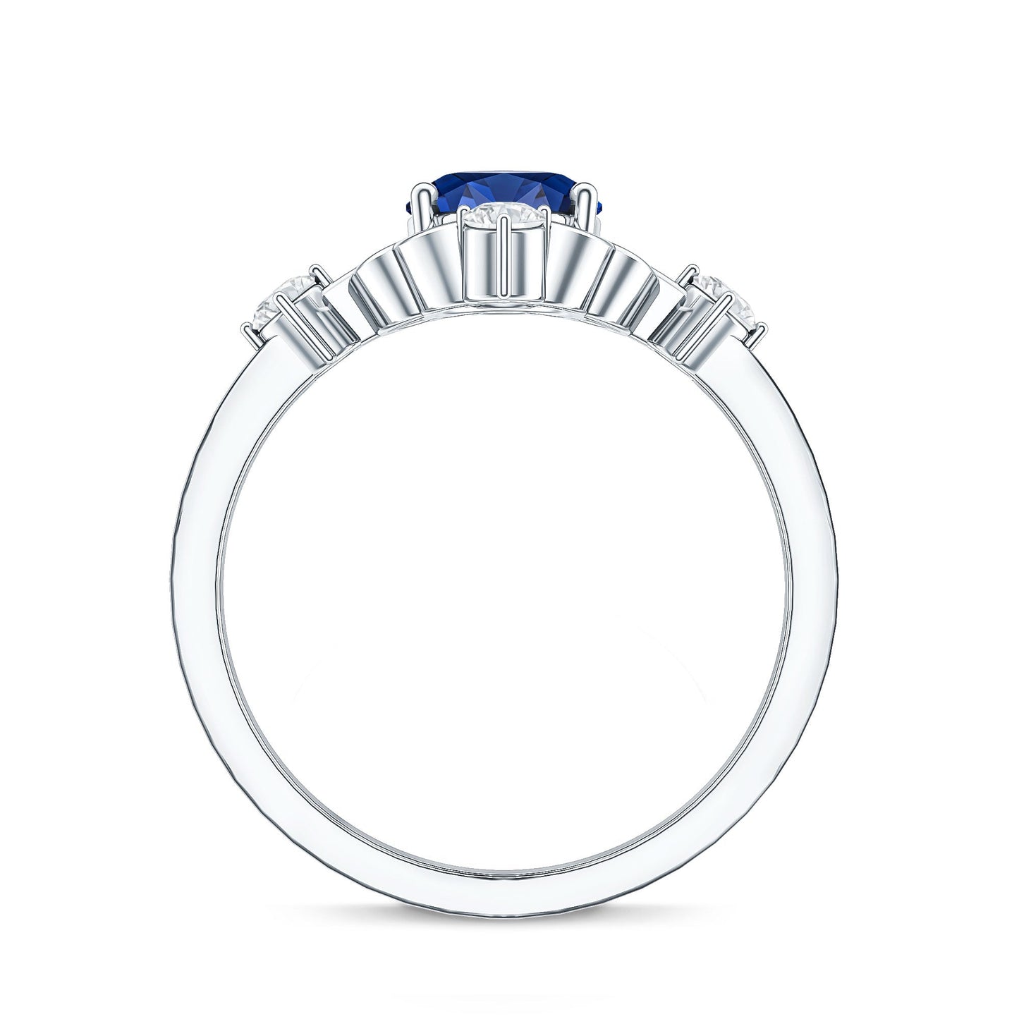 1.5 Carat Oval Cut Lab Grown Blue Sapphire Vintage Engagement Ring with Diamond