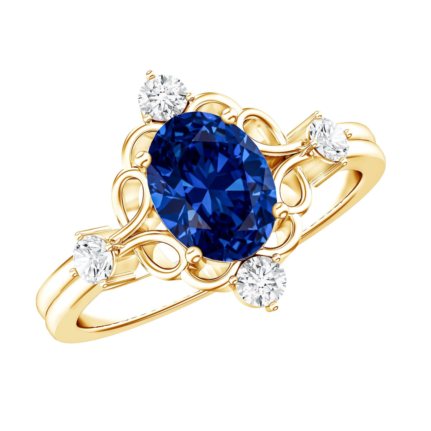 1.5 Carat Oval Cut Lab Grown Blue Sapphire Vintage Engagement Ring with Diamond