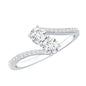 Certified Moissanite 2 Stone Promise Ring in Bypass Shank