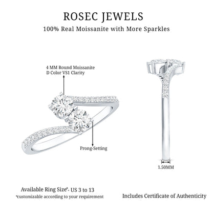 Certified Moissanite 2 Stone Promise Ring in Bypass Shank