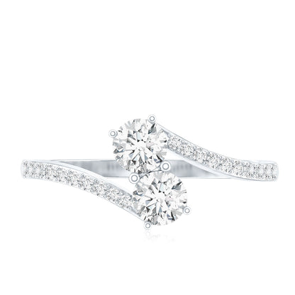 Certified Moissanite 2 Stone Promise Ring in Bypass Shank