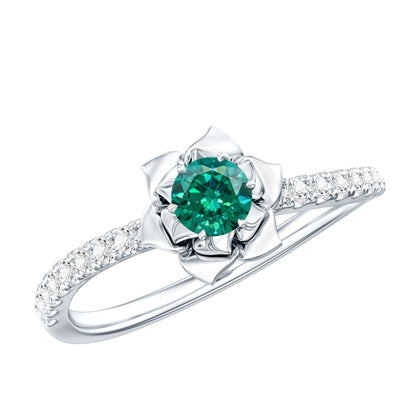 Certified Lab Grown Emerald Diamond Flower Engagement Ring