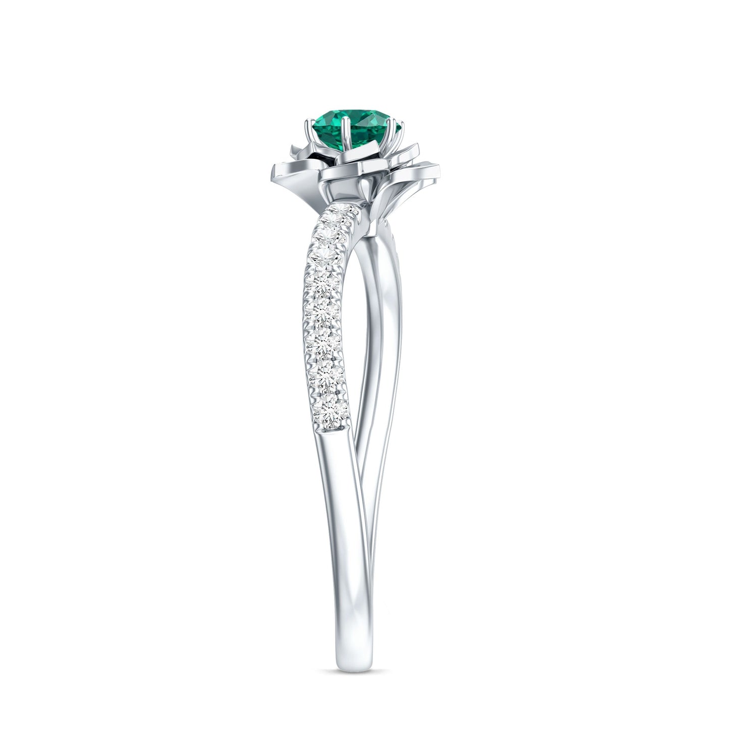Certified Lab Grown Emerald Diamond Flower Engagement Ring