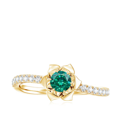 Certified Lab Grown Emerald Diamond Flower Engagement Ring