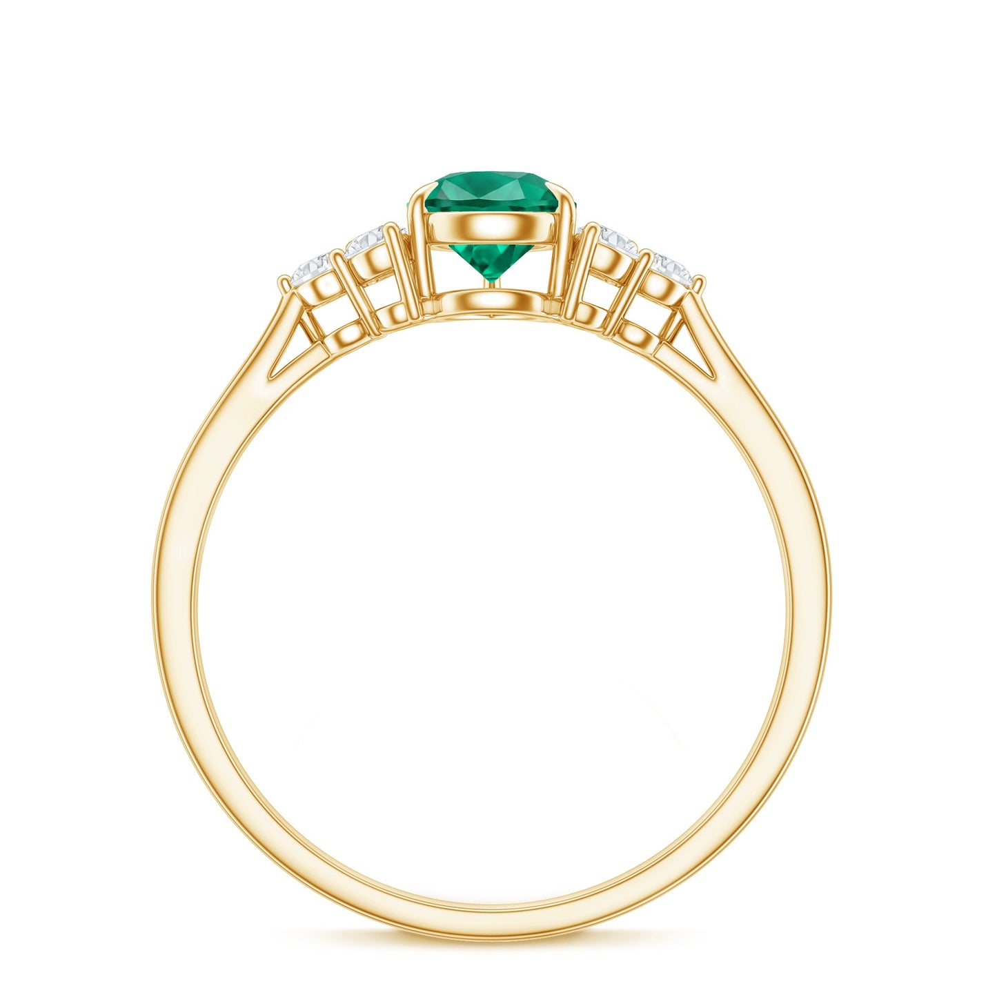 Certified Lab Grown Emerald Pear Shaped Engagement Ring with Diamond Trio