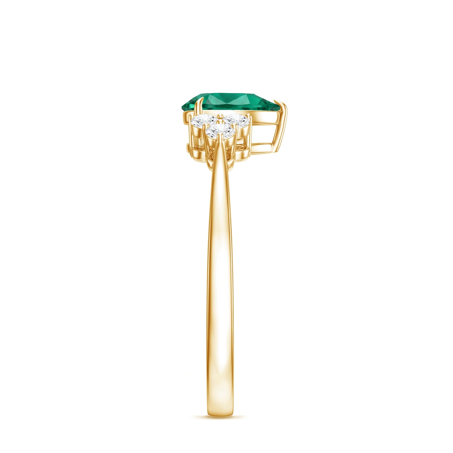 Certified Lab Grown Emerald Pear Shaped Engagement Ring with Diamond Trio