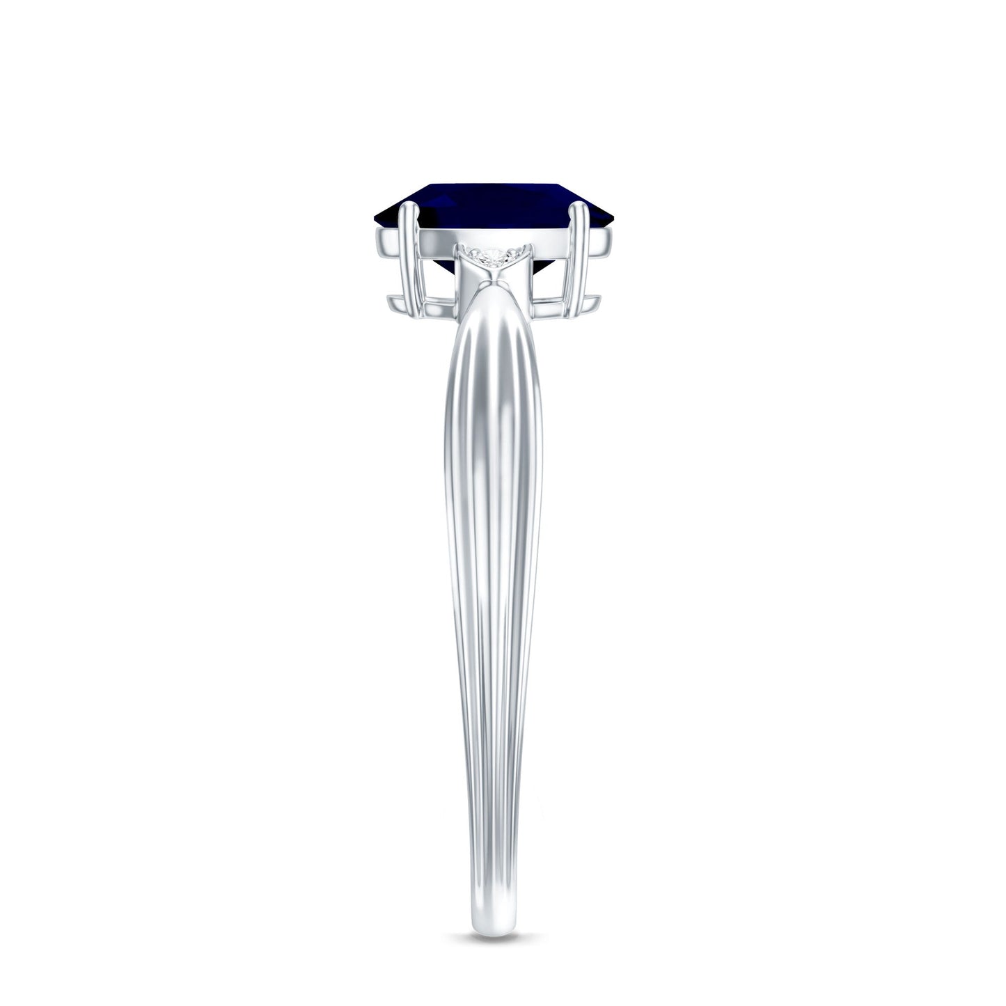 Oval Shape Real Blue Sapphire Solitaire Ring with Diamond