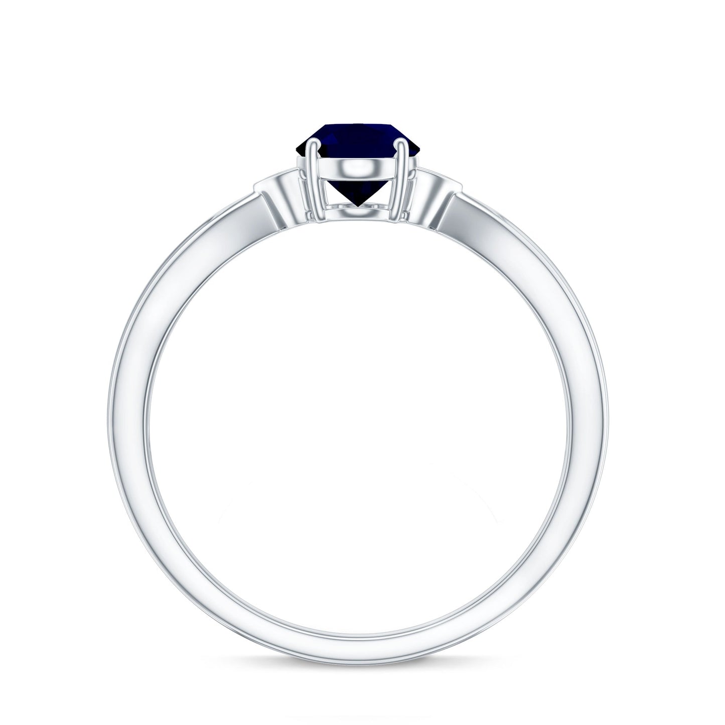Oval Shape Real Blue Sapphire Solitaire Ring with Diamond