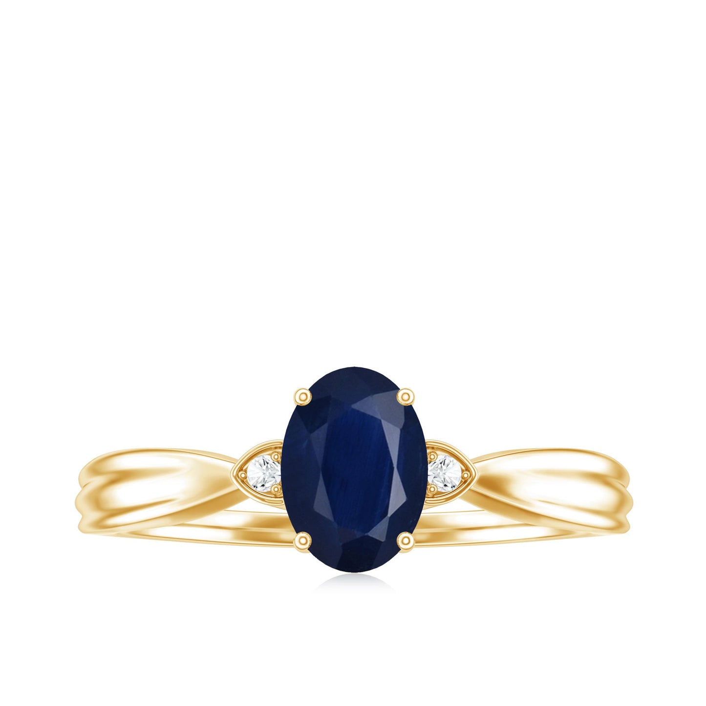 Oval Shape Real Blue Sapphire Solitaire Ring with Diamond