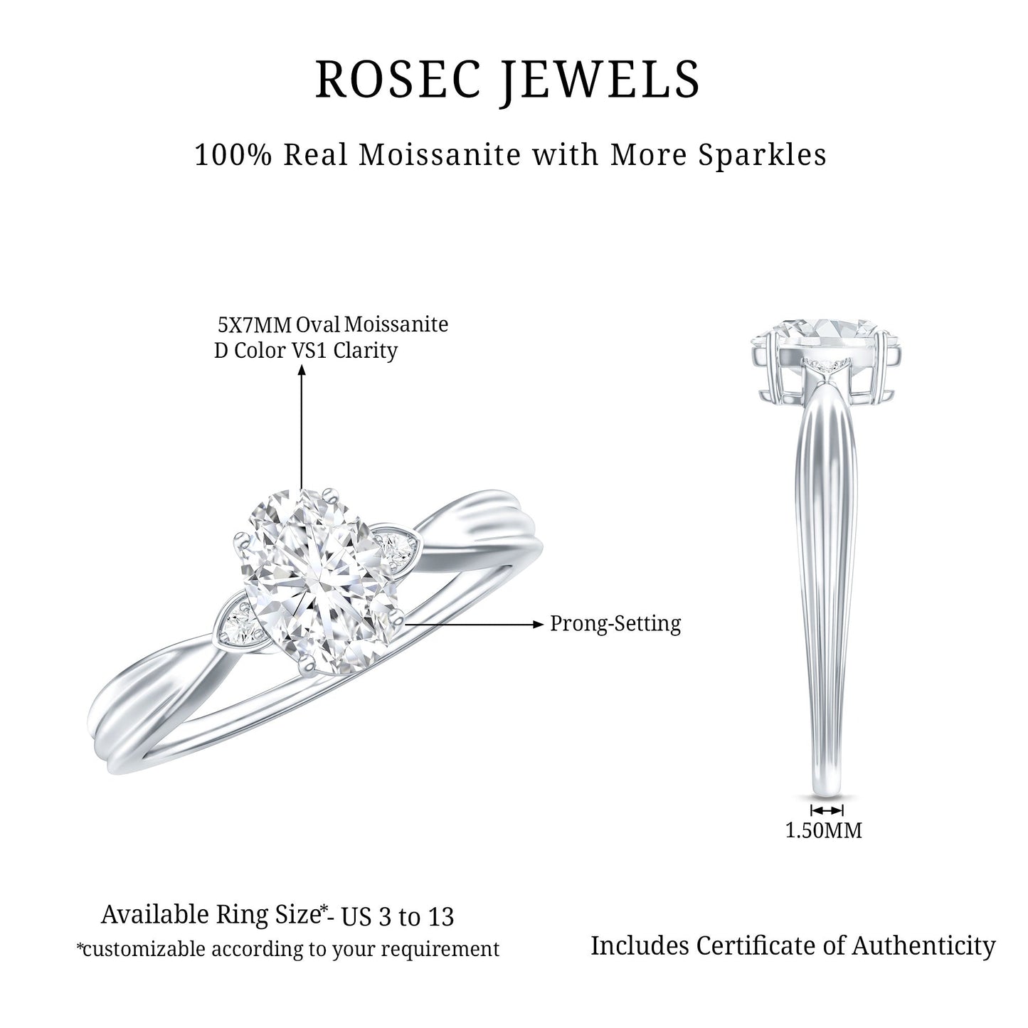 Oval Moissanite Solitaire Engagement Ring with Certificate