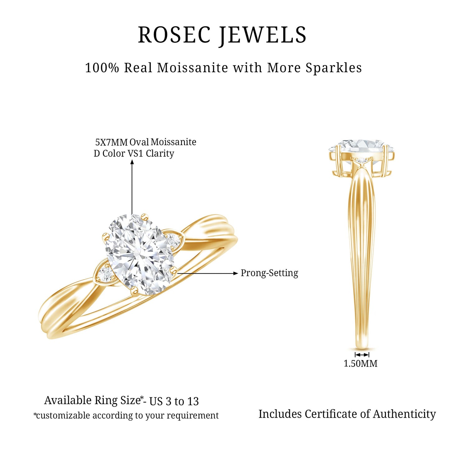Oval Moissanite Solitaire Engagement Ring with Certificate