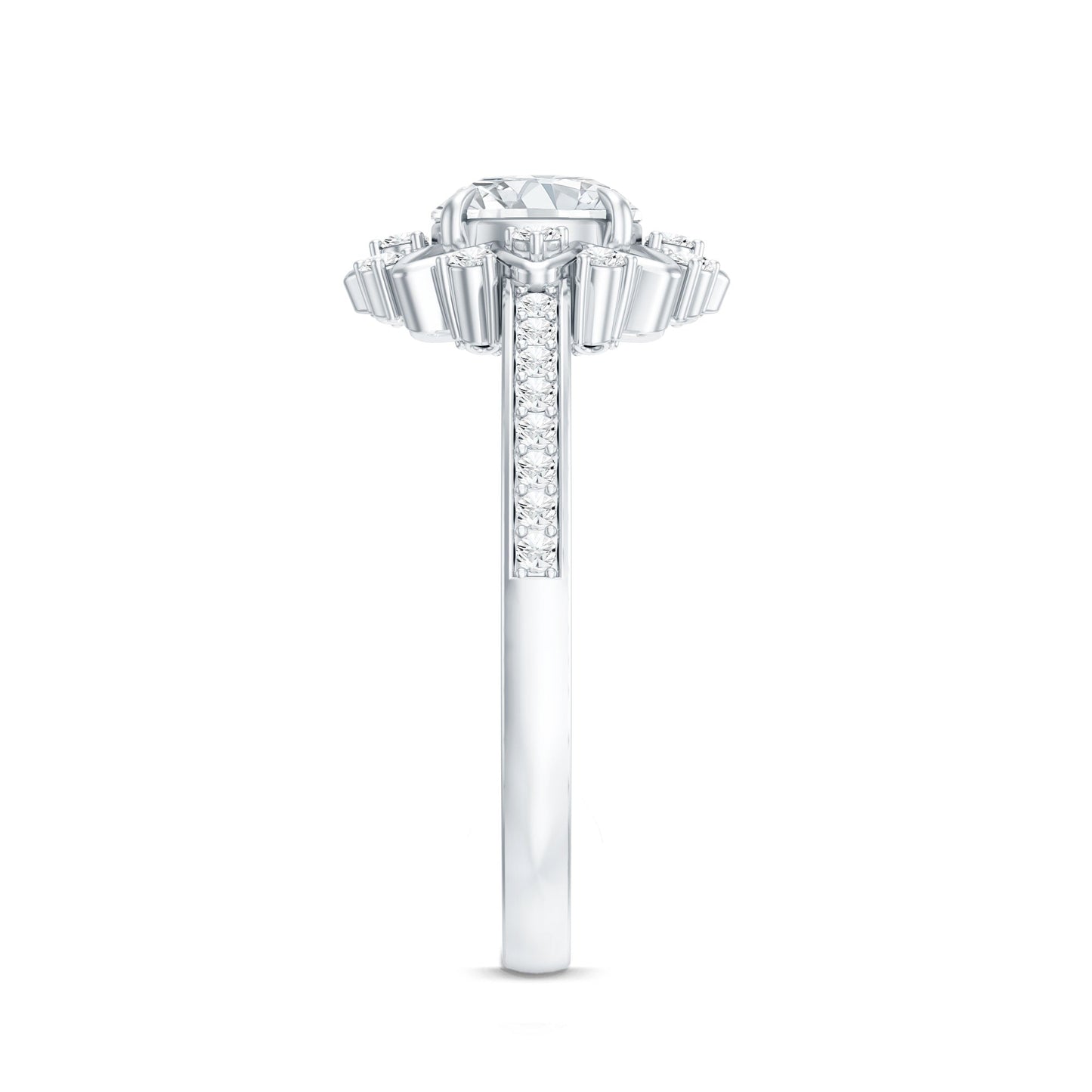 Round Certified Moissanite Flower Engagement Ring