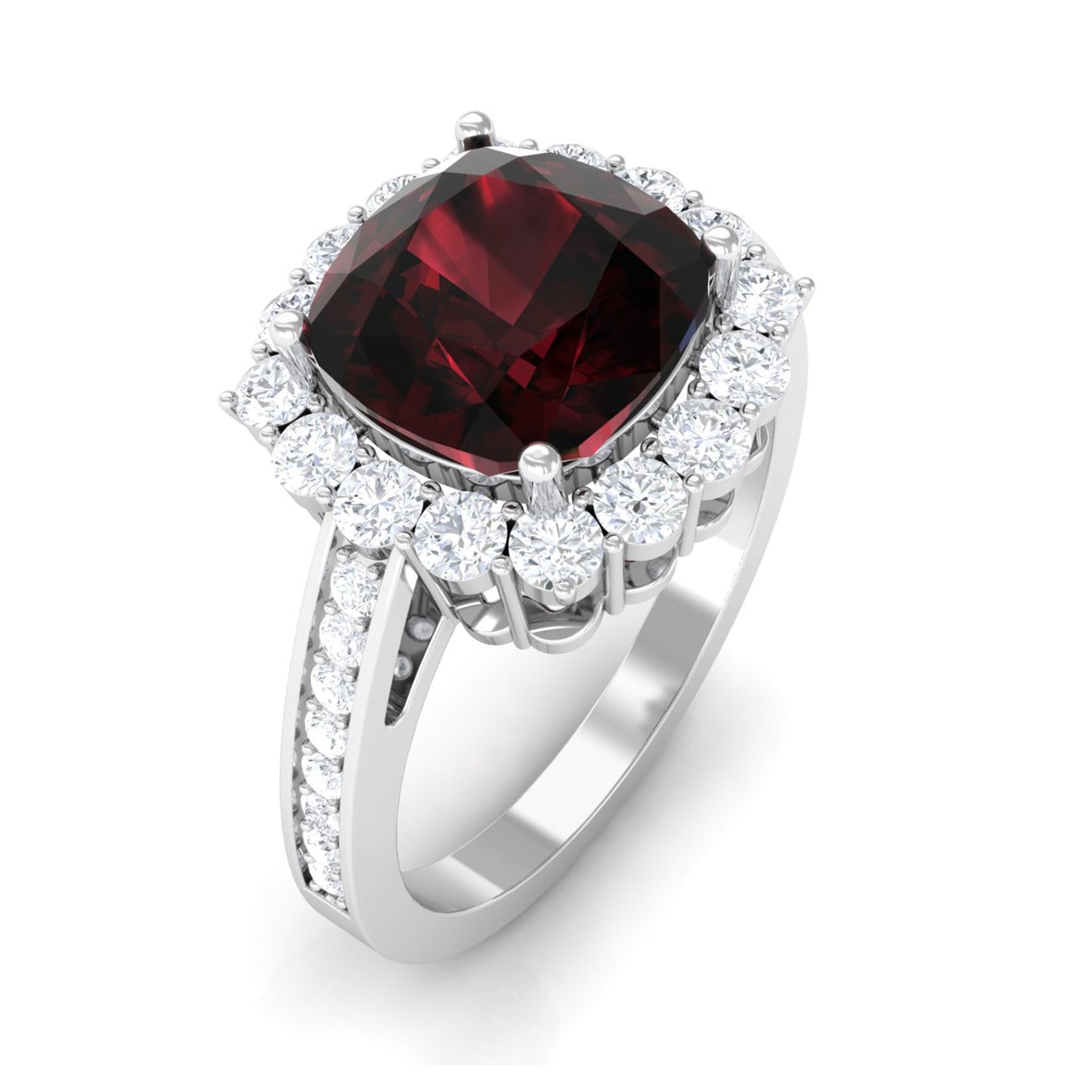 Real 3.2 Carat Garnet Cushion Cut Engagement Ring with Diamond Halo