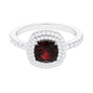 Natural 3.2 Carat Cushion Cut Garnet Diamond Double Halo Engagement Ring