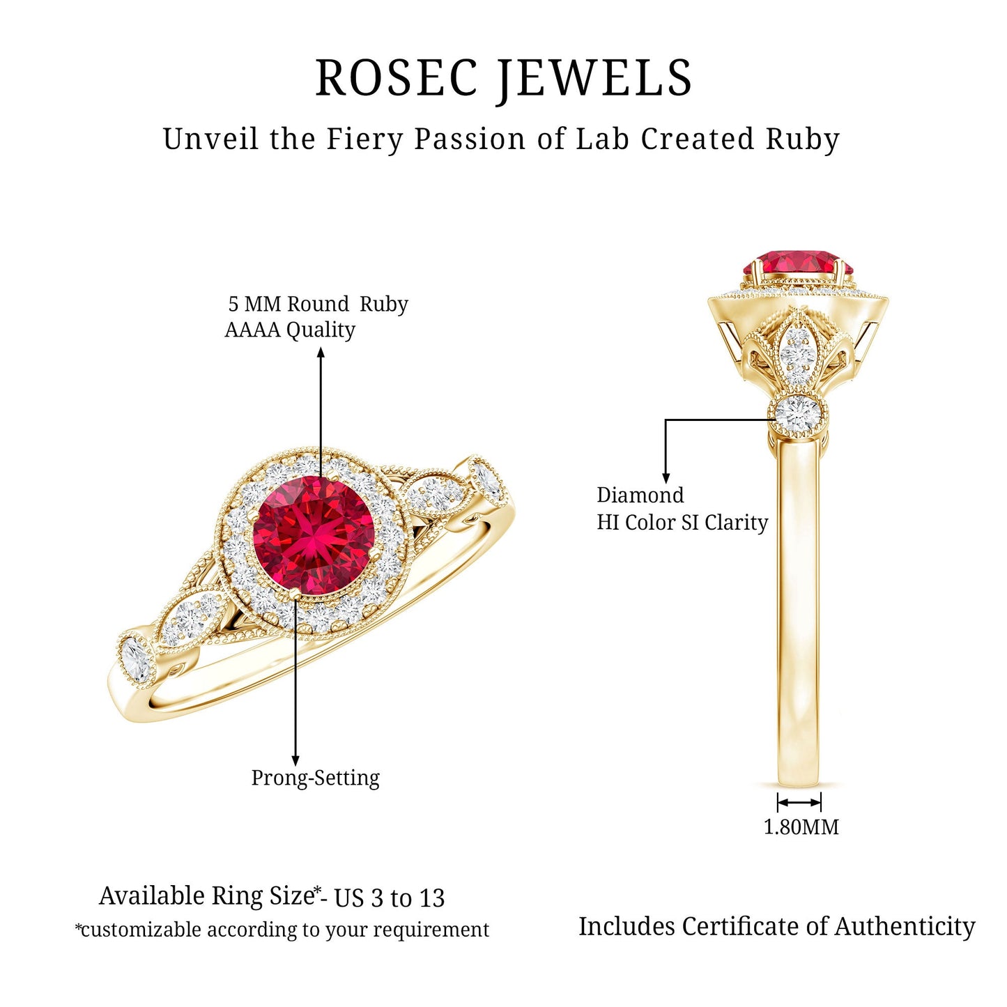 Antique Inspired Lab Created Ruby and Diamond Engagement Ring