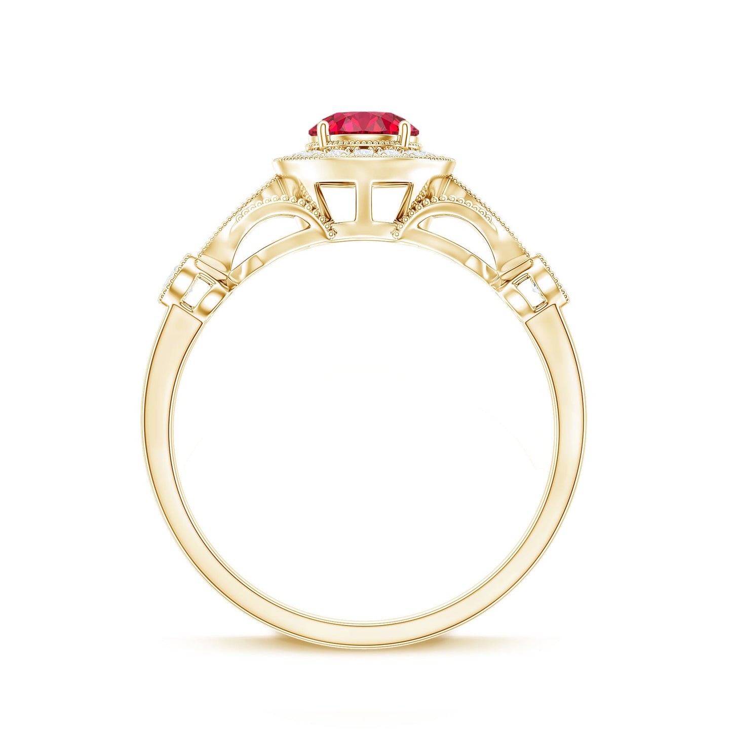 Antique Inspired Lab Created Ruby and Diamond Engagement Ring