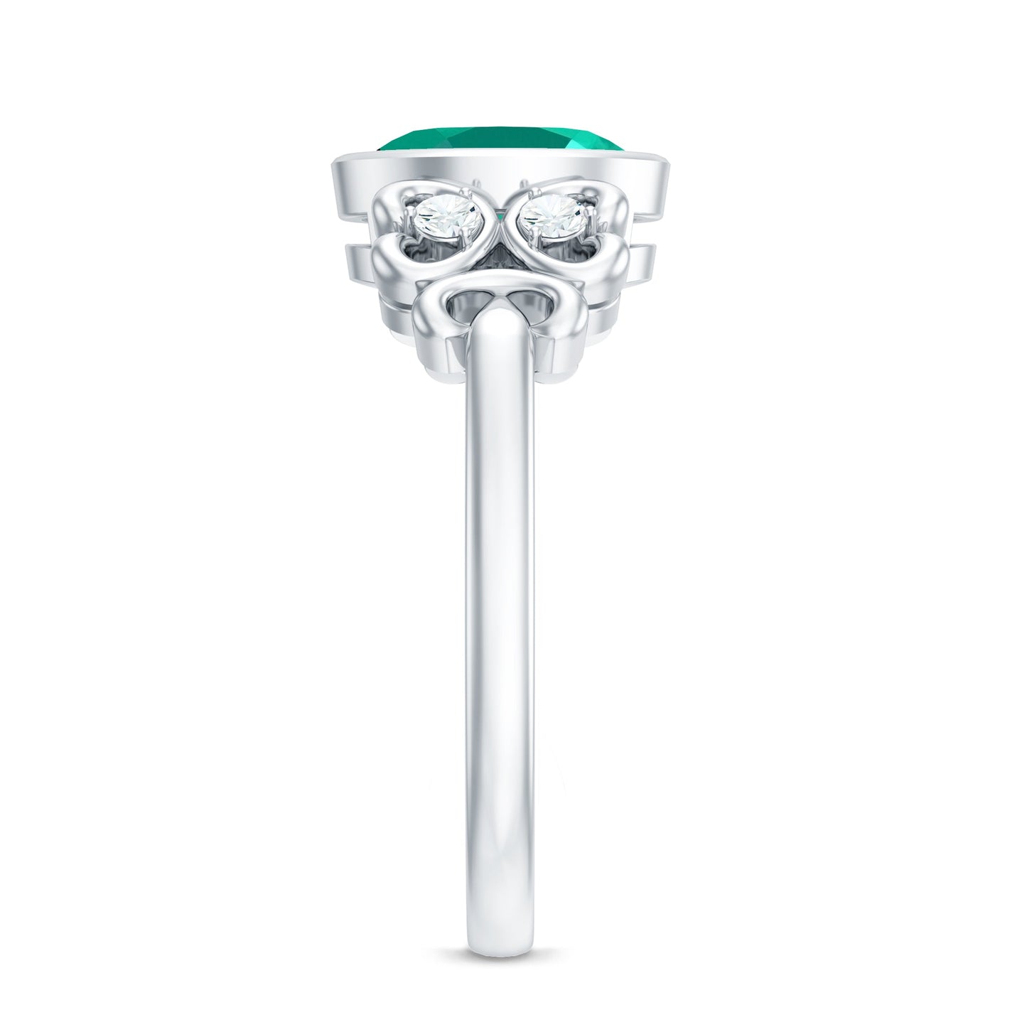 Certified Bezel Set Lab Grown Emerald Antique Looking Engagement Ring with Diamond