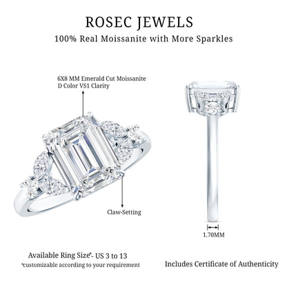 Claw Set Emerald Cut Moissanite Designer Engagement Ring