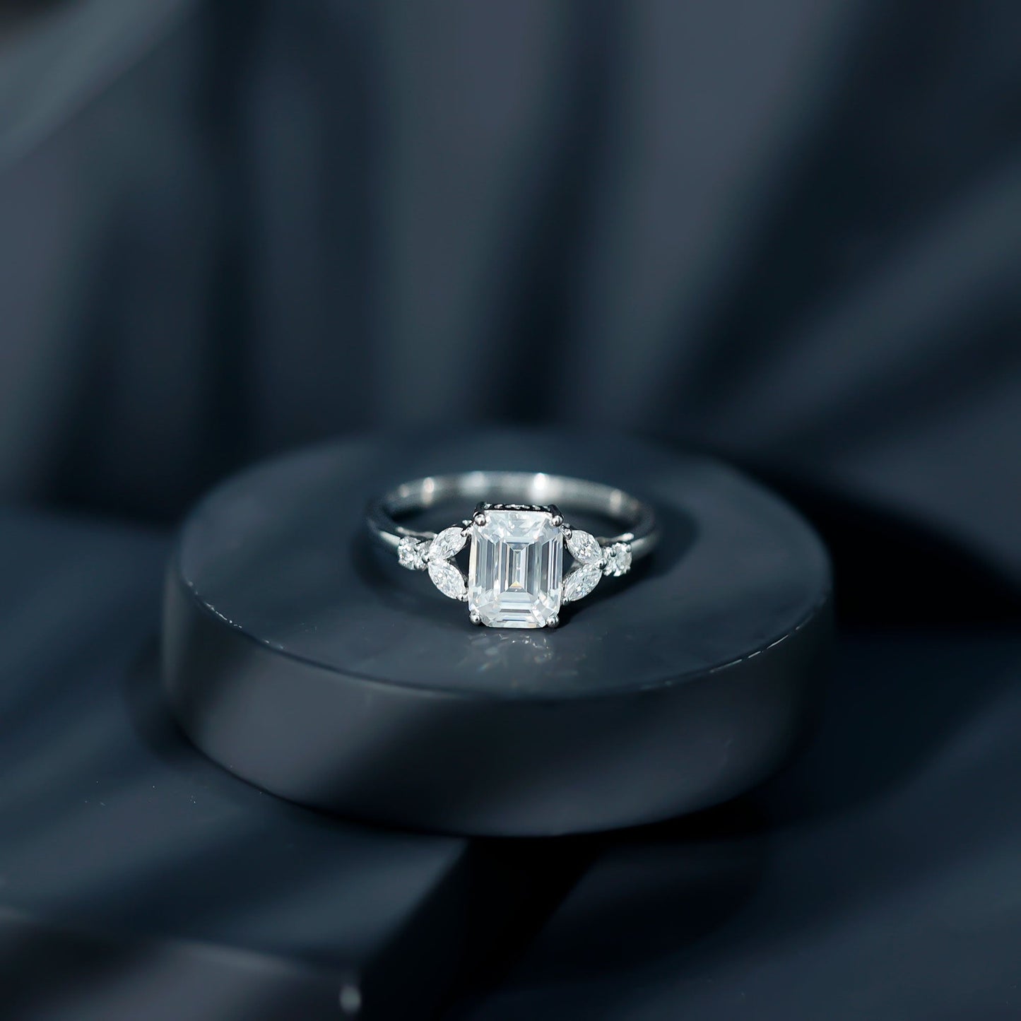 Claw Set Emerald Cut Moissanite Designer Engagement Ring