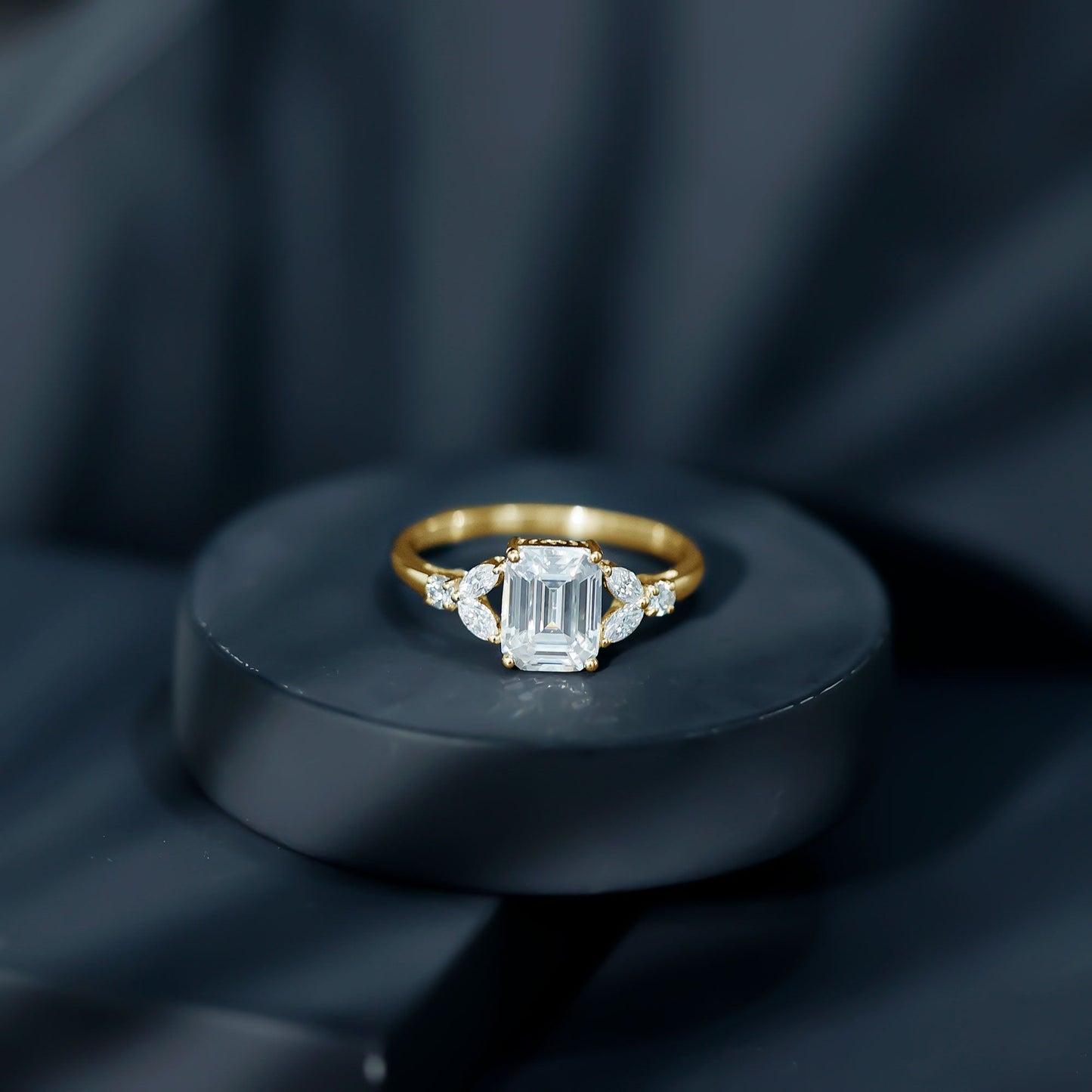 Claw Set Emerald Cut Moissanite Designer Engagement Ring