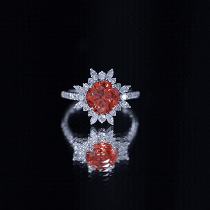 2.25 Carat Lab Grown Orange Statement Engagement Ring with Diamond Halo