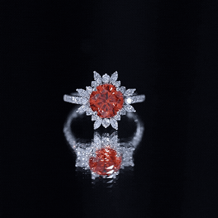 2.25 Carat Lab Grown Orange Statement Engagement Ring with Diamond Halo