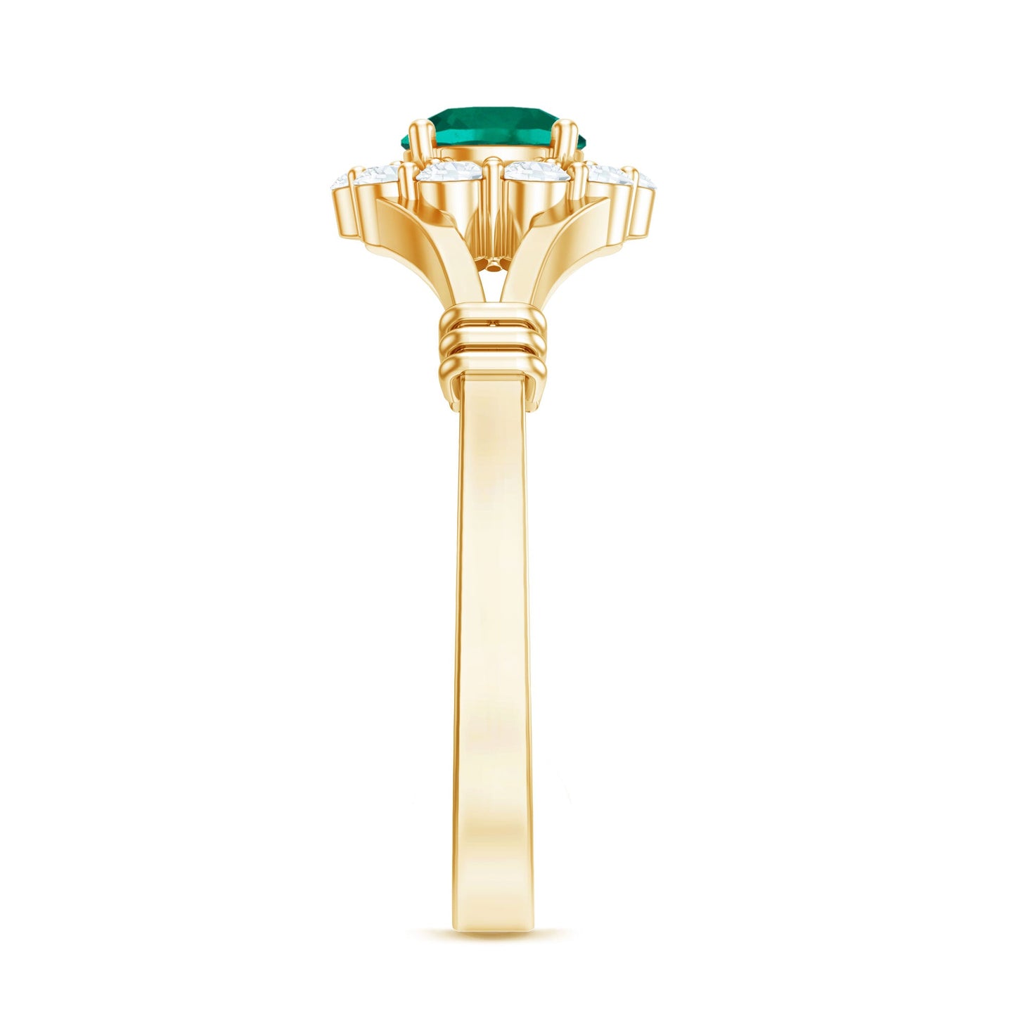 Certified 0.8 Carat Lab Grown Emerald Diamond Flower Engagement Ring with Split Shank