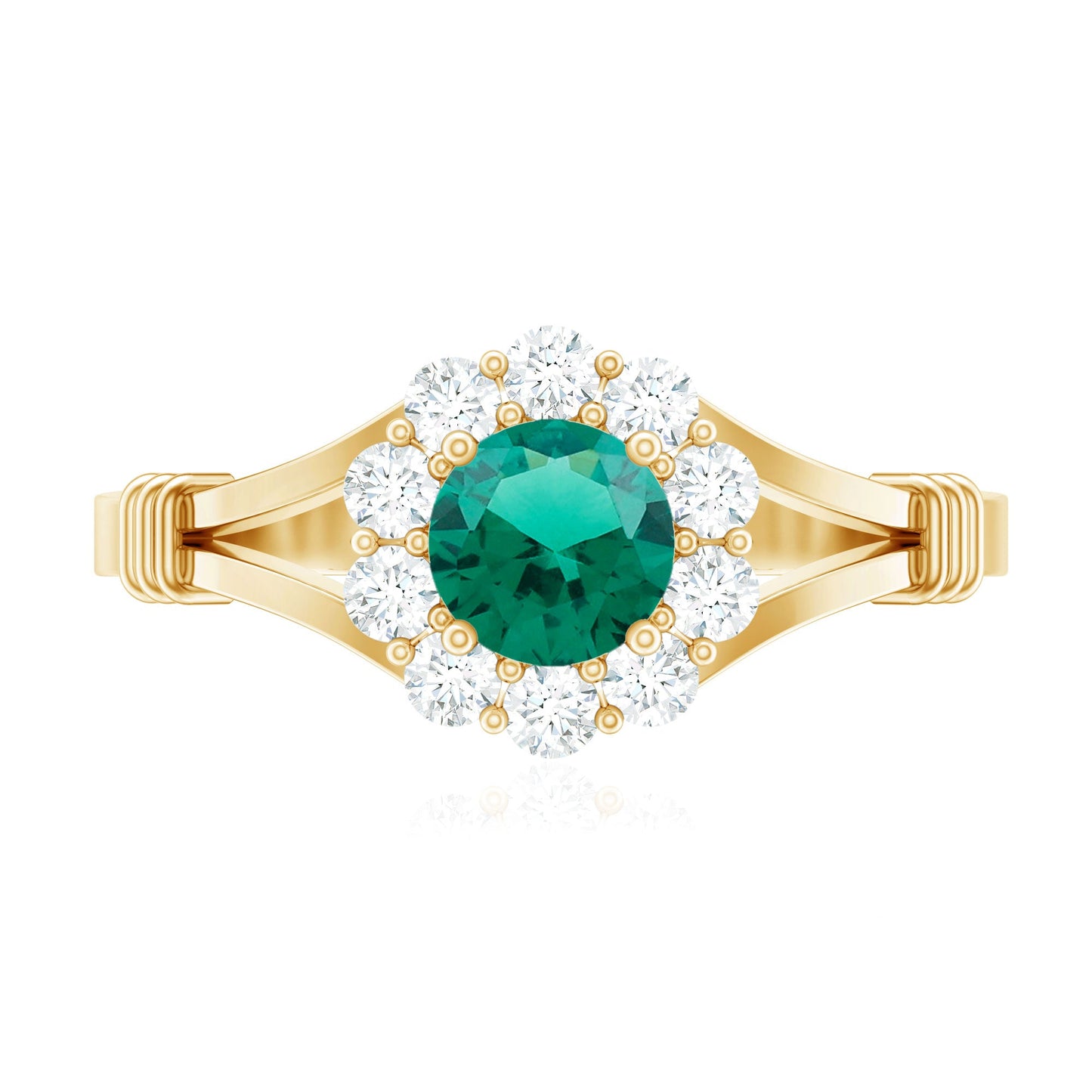 Certified 0.8 Carat Lab Grown Emerald Diamond Flower Engagement Ring with Split Shank