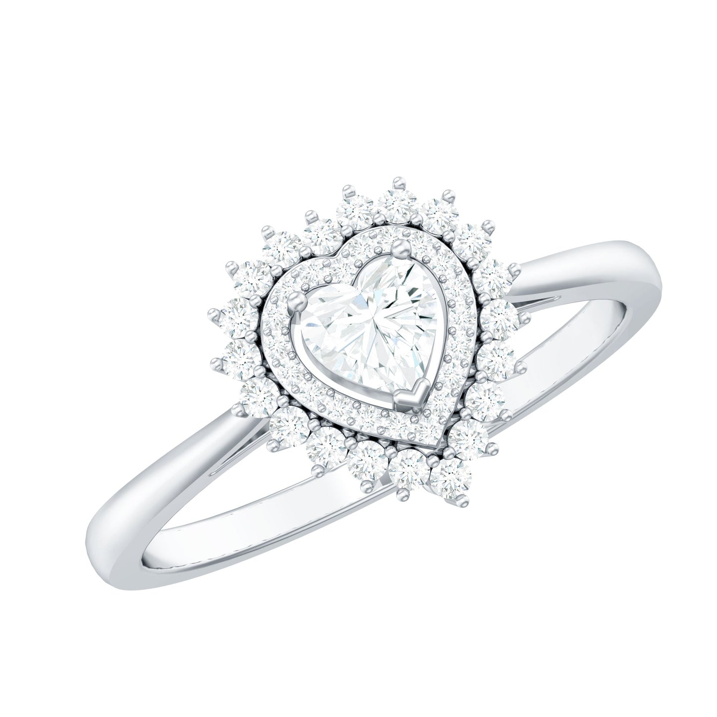 Heart Shape Moissanite Engagement Ring with Double Halo