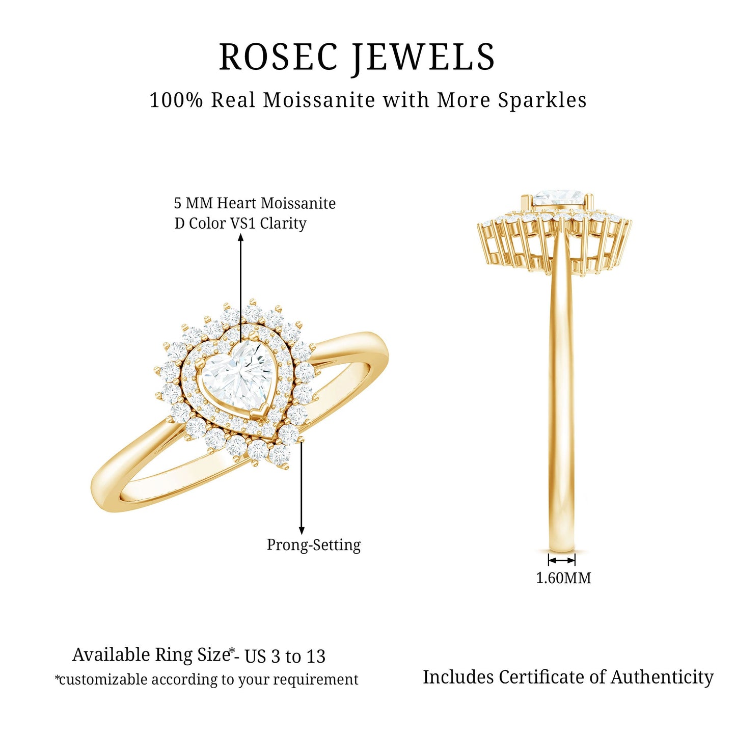 Heart Shape Moissanite Engagement Ring with Double Halo