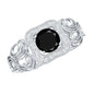 Vintage Style 0.84 Carat Lab Grown Black Diamond Engagement Ring with White Diamond