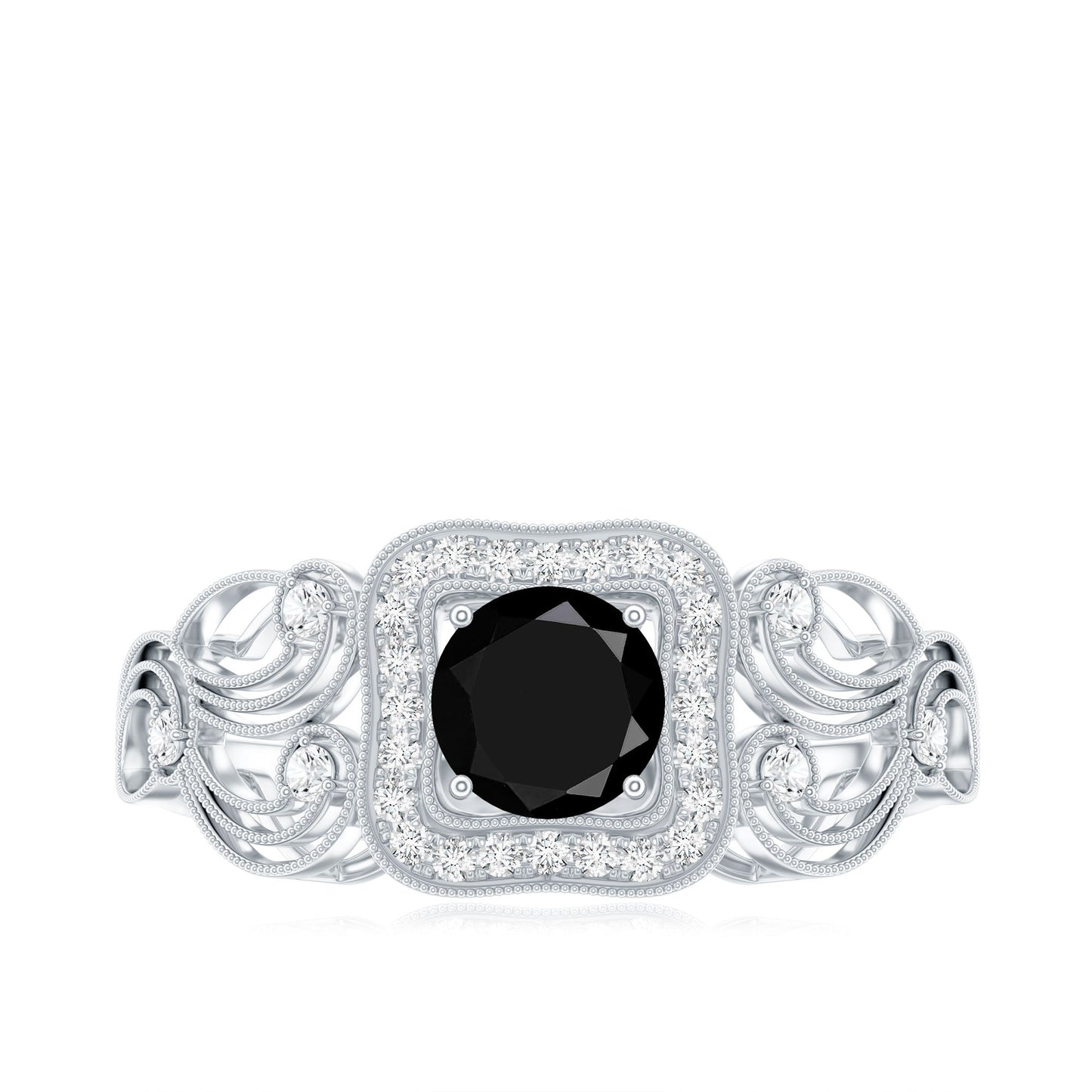 Vintage Style 0.84 Carat Lab Grown Black Diamond Engagement Ring with White Diamond